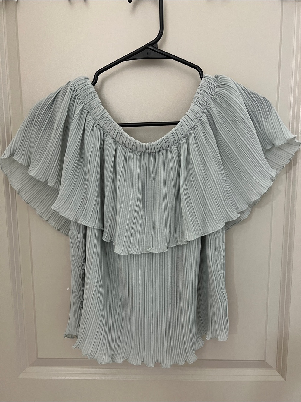 Express Light Seafoam Pleated Off-Shoulder Ruffle Top